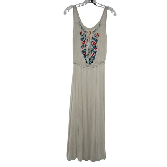 MAGIC Women's Embroidered Sheer Maxi Dress Sleeveless Off White/Multi Size Small - Picture 1 of 8
